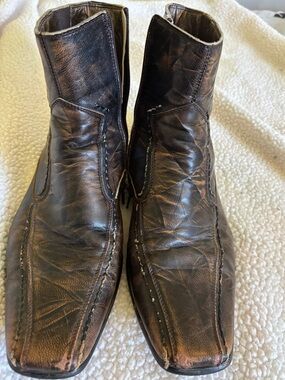 Aldo Men's Brown Leather Square-Toe Ankle Boots